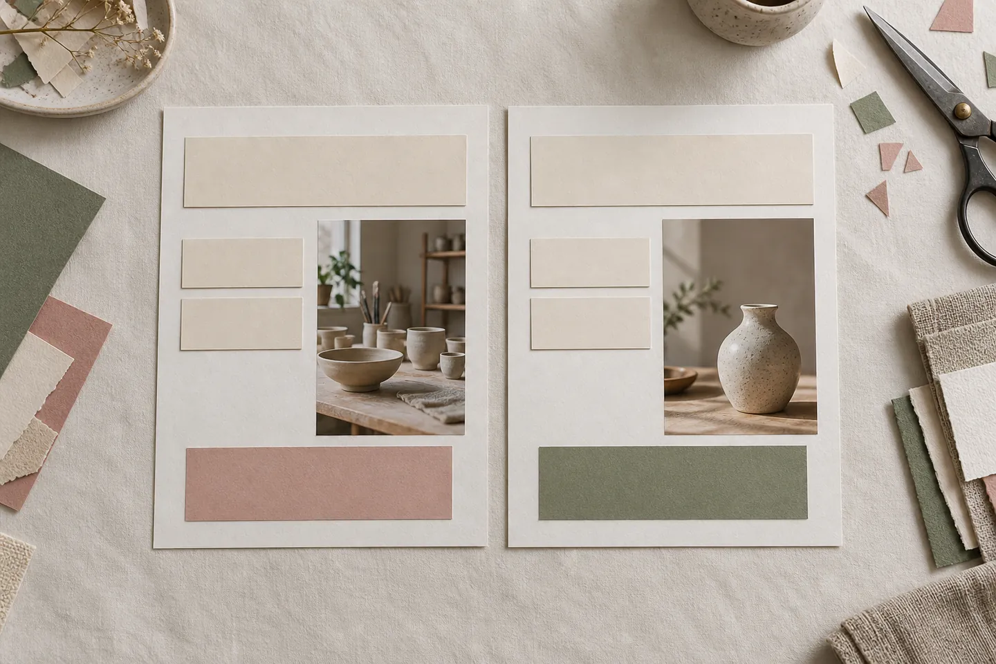 Two paper newsletter layouts keep the same structure while their photographs and colored accents change.